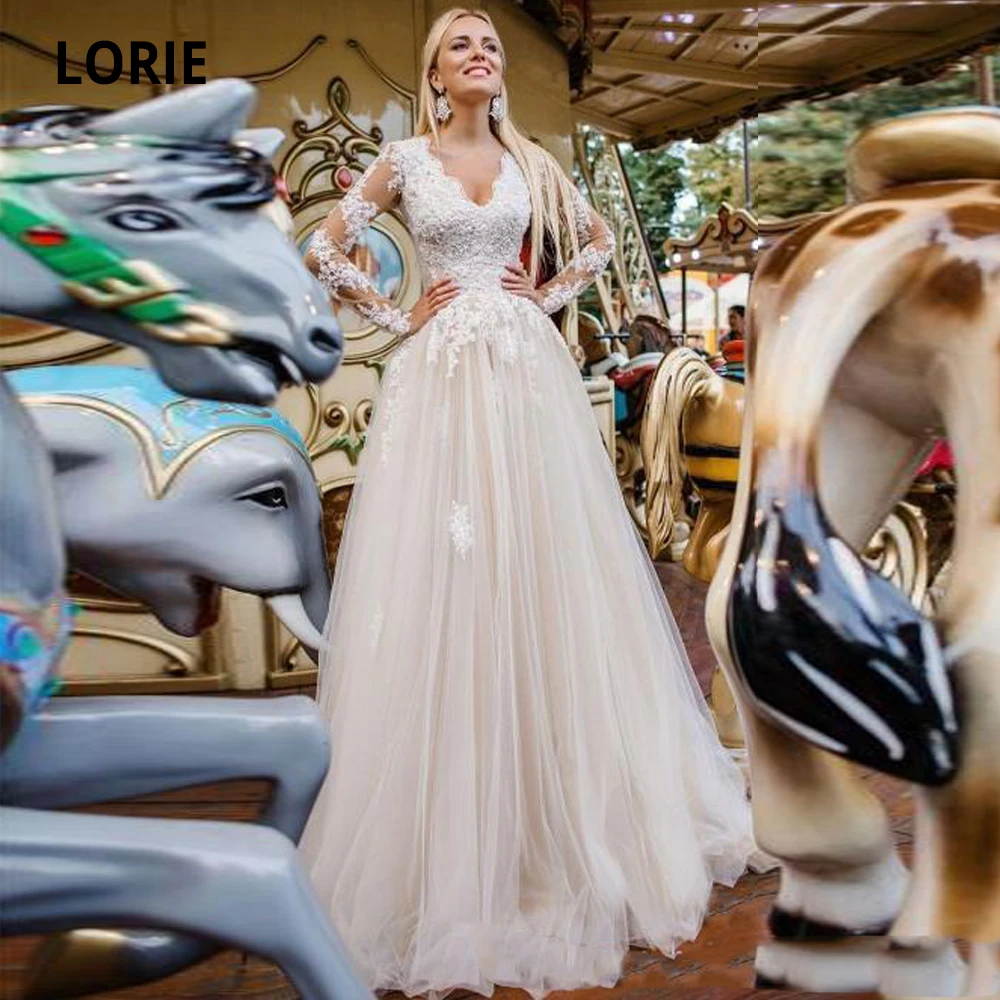 LORIE элегантные кружевные аппликации пляжные свадебные платья цвета шампанского