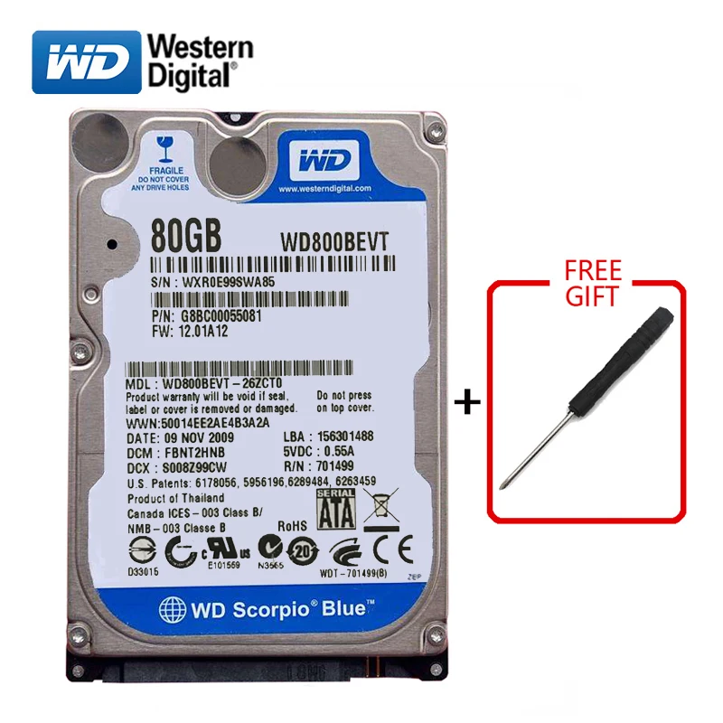 WD брендовый 80Gb HDD 2 5 &quotSATA Внутренний жесткий диск 80G HD Жесткий 1 3 ГБ/сек. 5400 7200RPM