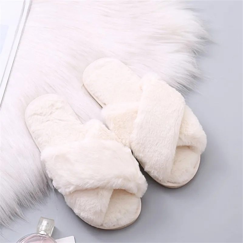 

Women Home Slippers Winter Warm Shoes Woman Slip on Flats Slides Female Faux Fur Slippers 36-41 wholesale Slippers