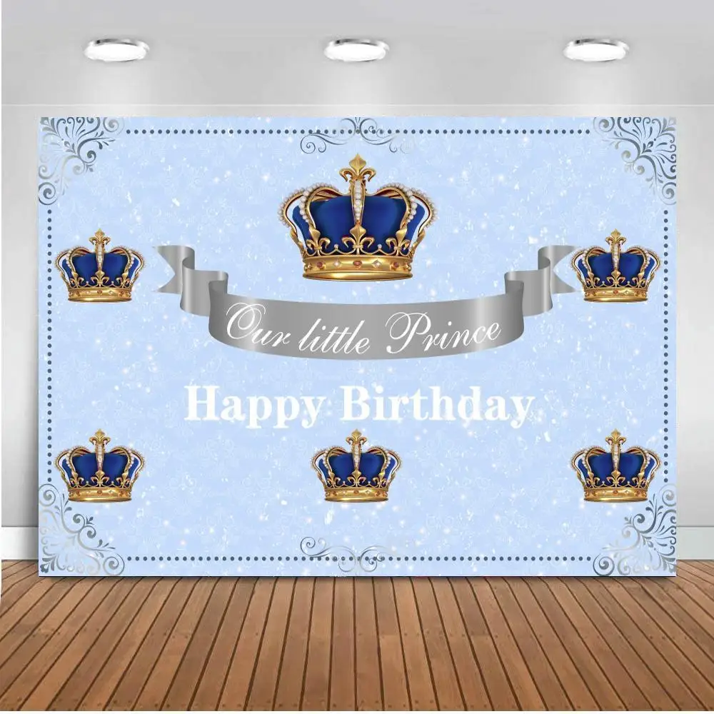

Crown Happy Birthday Photo Background Royal Newborn Baby Party Banner Supplies Props Backdrop Repeat Crown Pattern Blue Studio