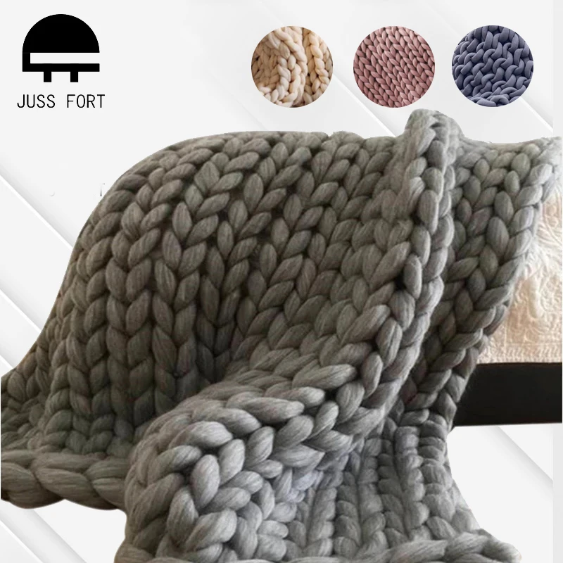 Модное ручное трикотажное одеяло из мериносовой шерсти толстое покрывало