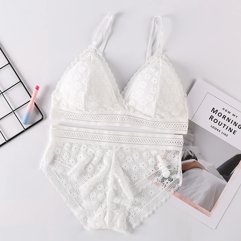 

Women Lace Bra Sets Seamless Underwear Backless Vest Sexy Padded Bralette Lingerie Ultrathin Bra & Brief Sets Female Intimates