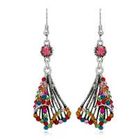 crystal rhinestone vintage drop earrings jewelry for women hollow long skirt shape tassel bohemia earrings