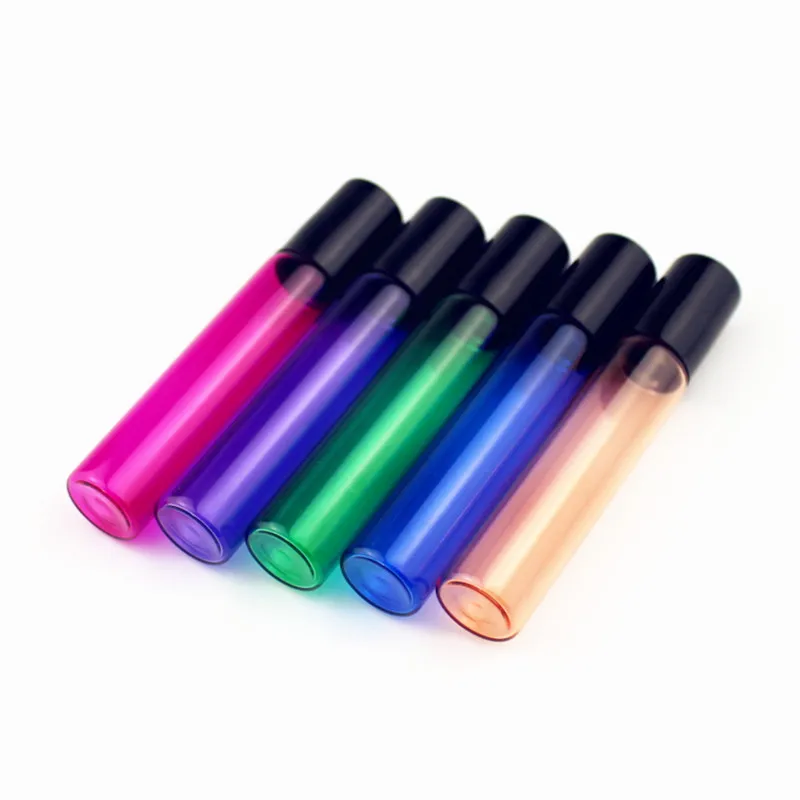 

50pcs/lot 1ml 2ml 3ml 5ml 10ml Colorful Perfume Roll On Bottle With Glass/Metal Ball Roller Essential Oil Vials Thin Glass