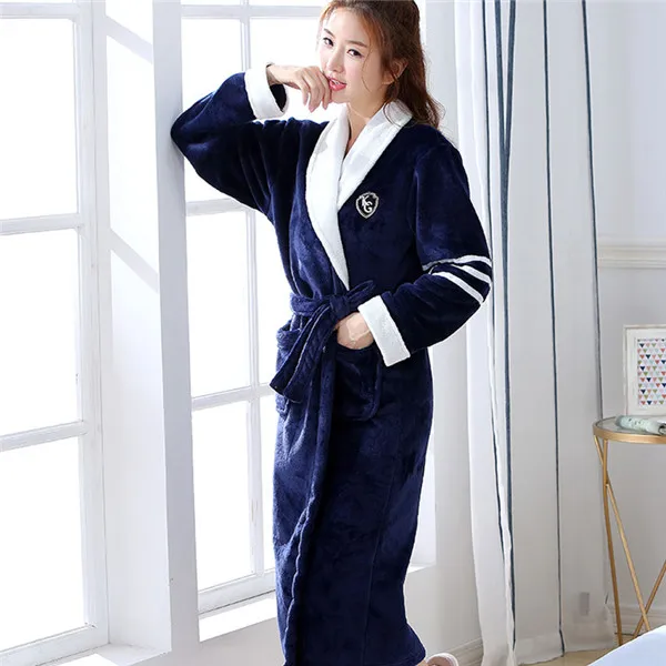 Women Robe4 Зимнее плотное теплое женское Коралловое кимоно из рунной шерсти, халат для влюбленных пар, ночная рубашка, банное платье, одежда для сна для мужчин, большая Ночная одежда, Размеры M, L, XL, XXL, 3XL - Цвет: Women Robe4
