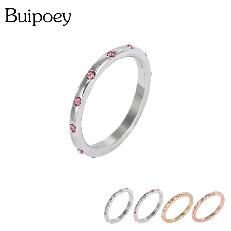 Buipoey горячая Распродажа пара Кольца однорядные розовое бело-золотые стразы
