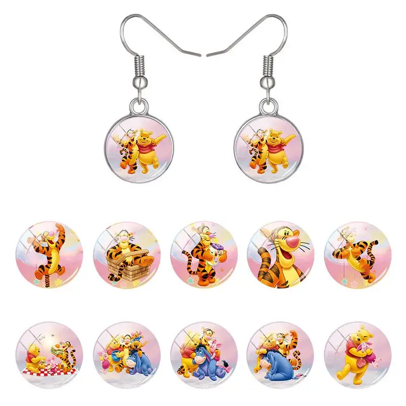 

Disney Cartoon Shape Cute Funny Winnie The Pooh Tigger Earring Women Creative Handmade Round Glass Dome Pendant Earrings Jewelry
