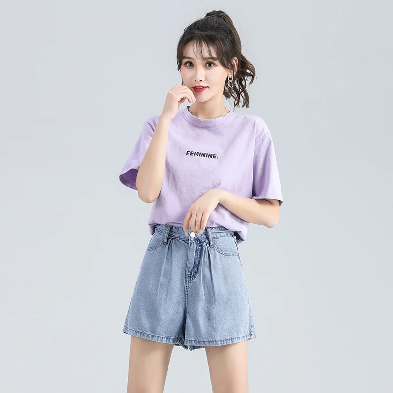 

Street Wear High Waist Wide Leg Denim Shorts Women 2020 New Lyocell Jean Shorts Women Summer Korean Style Women Bermuda Shorts