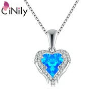 cinily new heart blue white fire opal pendant women nickles jewelry gems silver plated zircon pendant od7116 17