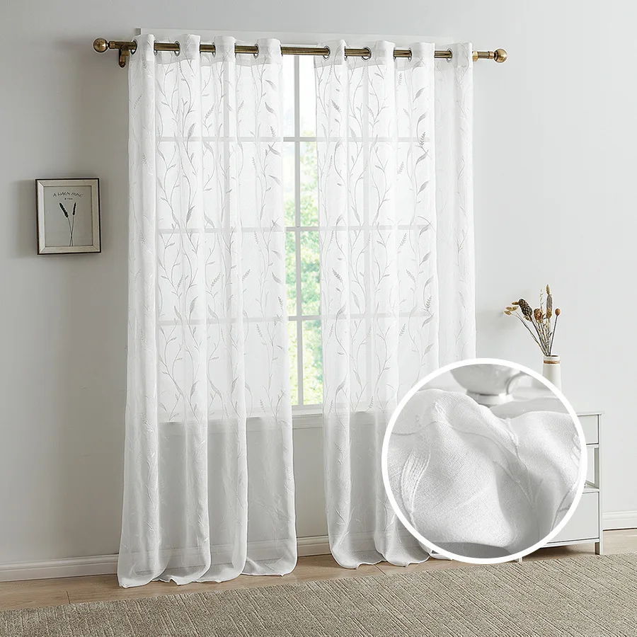 

1 Piece Living Room Balcony Window Screen Curtains Flower Embroidery Pattern White Curtain Dolly Embroidery Curtain TJ1999