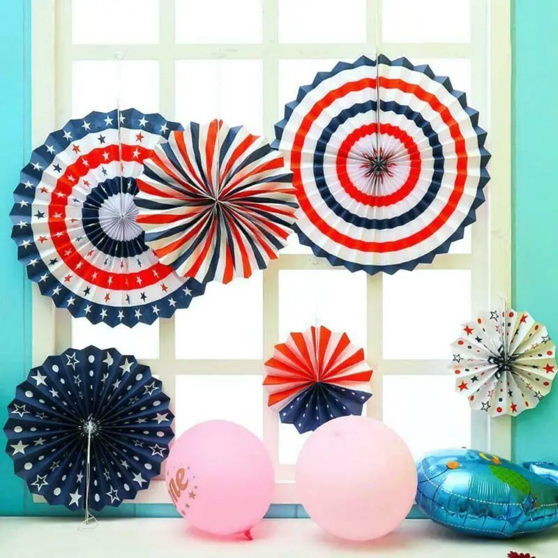 2020 NEW 6PCS Paper Fan for USA Patriotic Decorations Independence Day 4th of July | Дом и сад