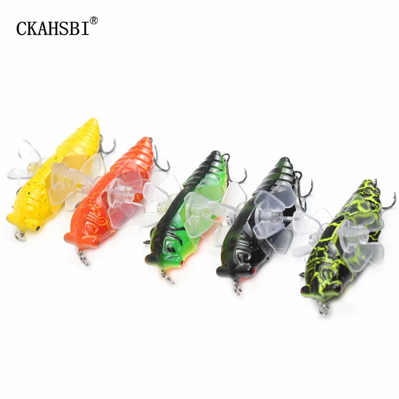

CKAHSBI Cicada 75mm 15g Artificial Cheap Bionic Plastic Hard Double Hooks Bait Rotating Pencil Tackle Fishing Gear For Fish Lure