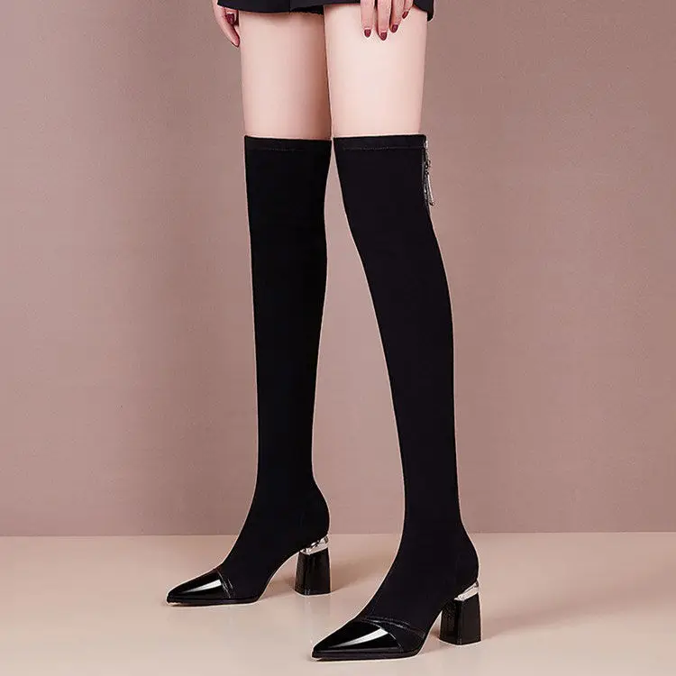 Сапоги выше колена женские 2021 г. Осенне-зимние новые Стрейчевые сапоги с острым