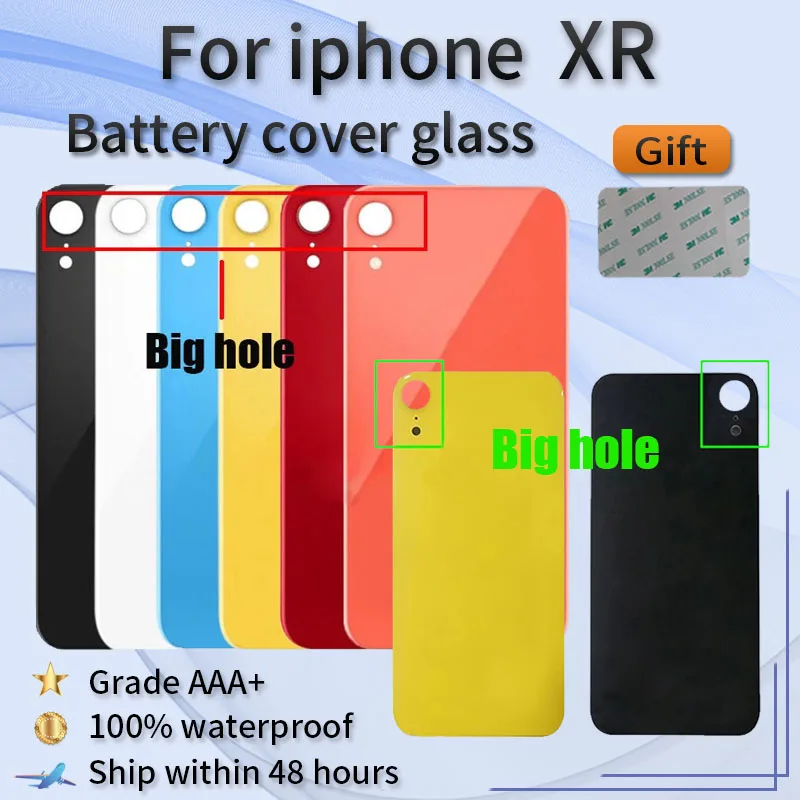 

For iphone XR high quality brand new original large hole battery door glass back cover shell, glass back shell +adhesive sticker