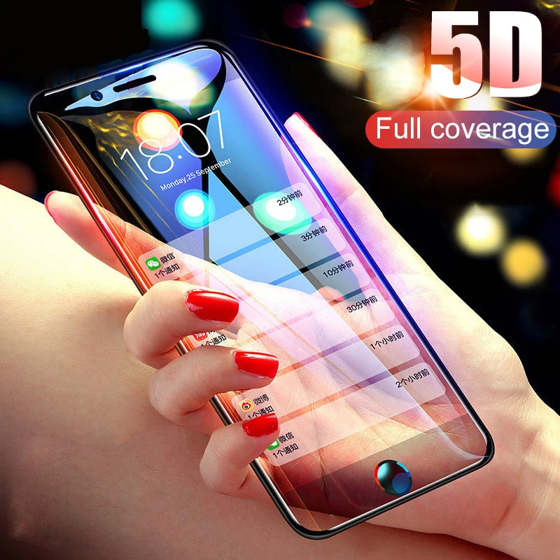 Закаленное 5d стекло с полным покрытием для iPhone 6 6S 7 8 Plus Xs Max 11 12 mini Pro SE 2020 9H 2 шт.