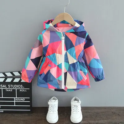 

2021 New Fashion Waist Windbreaker Children's Spring And Autumn Casual Foreign Style Jacket Hooded Jacket Baby Sweet Jacket