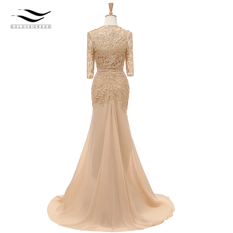 Кружевное вечернее платье с рукавами три четверти цвета шампанского жакетом для