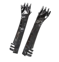 woman glossy pvc latex faux leather gauntlet hollow out gloves new maid sex appeal lesbian long mitten cosplay costumes luvas