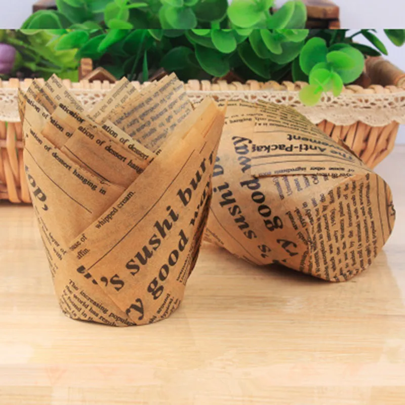 

50pcs Newspaper Style Cupcake Liner Baking Chocolate Gift Box Cupcake Packaging Box Wedding Candy Dragees Bonbonniere Supplies