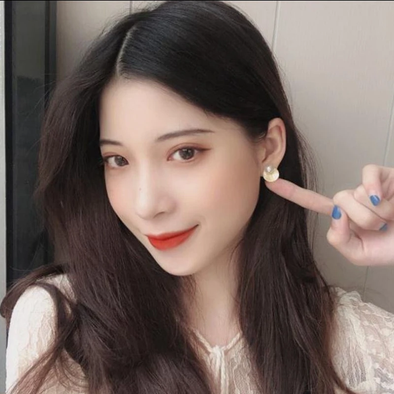 Модные Классические круглые металлические серьги-гвоздики с белым жемчугом