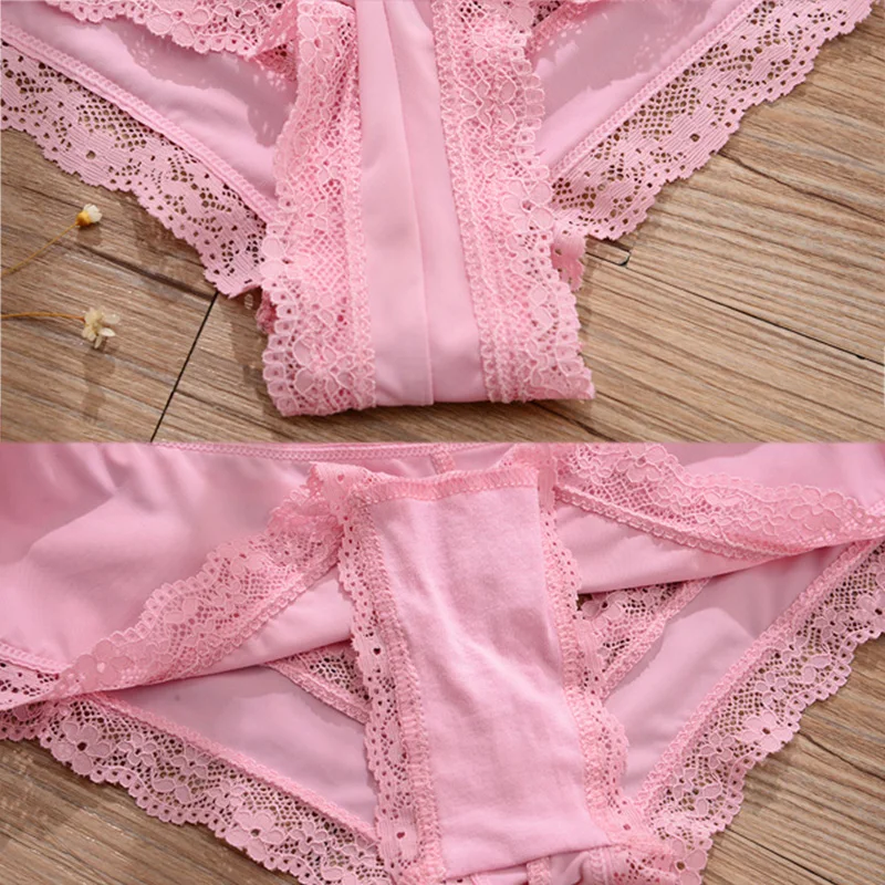 

Sexy Panties Seamless Underwear Hollow Out Lace Edge Solid Briefs Thong Back Crossing Bandage Women Transparent Lingerie