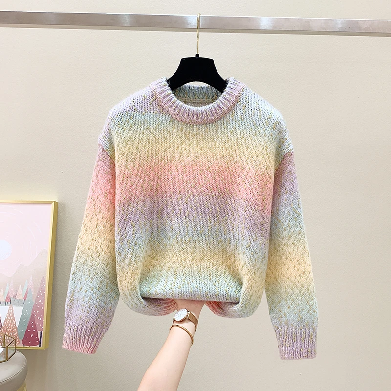 Блестящие шелковые пуловеры с градиентом женский новый зимний свитер в стиле
