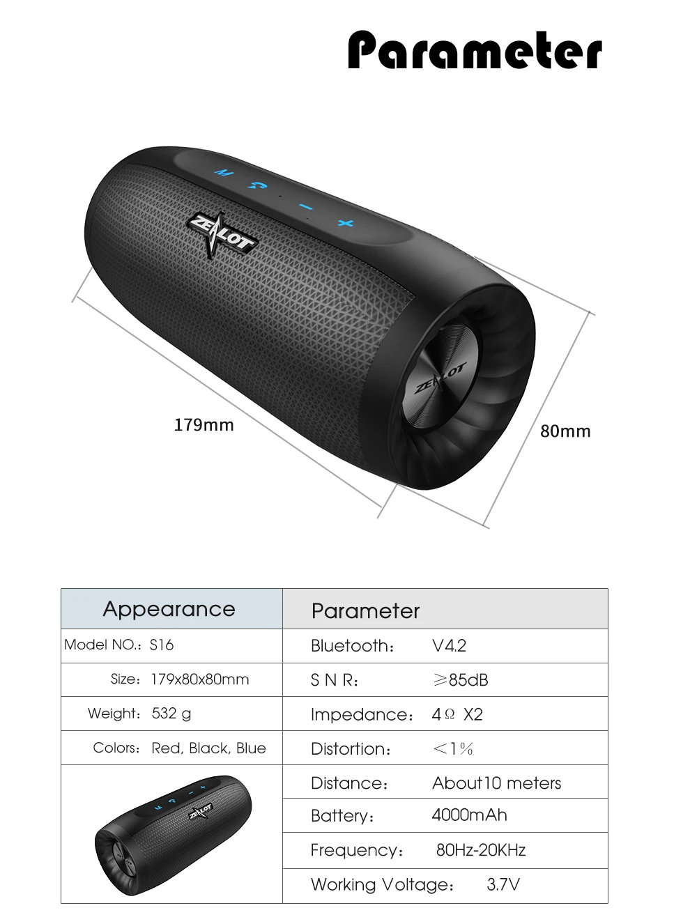 ZEALOT S16 портативный открытый динамик Bluetooth водонепроницаемый музыкальная Колонка 3D стерео компьютер телефон беспроводной динамик s сабвуфер