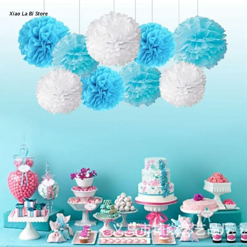 

XXFD Honeycomb Balls Paper Pom Poms Garland Hanging Swirl 9 Pieces Hanging Paper Ball Colorful Paper Pom Poms Flower