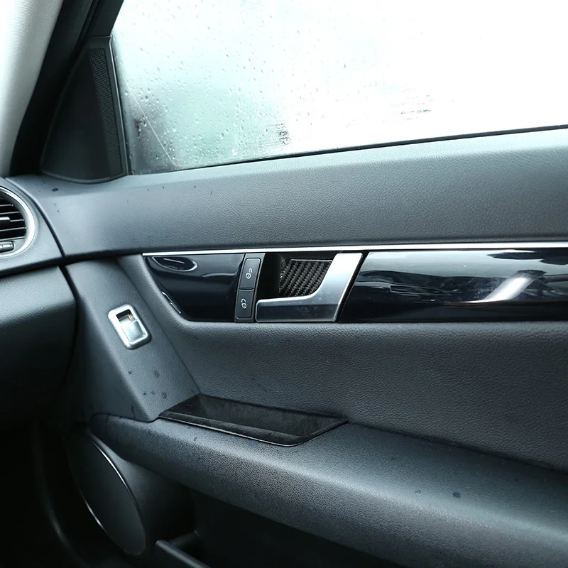 

4pcs Soft Carbon Fiber For Mercedes Benz C Class W204 C180 C200 C260 2007-2013 Car Interior Door Bowl Cover Stickers Accessories