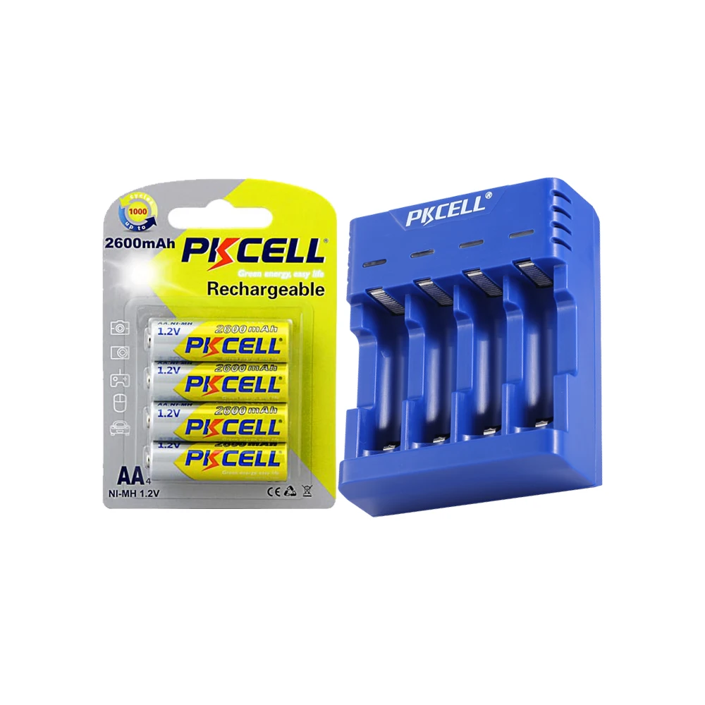 Батарейки PKCELL 4 шт. перезаряжаемые батарейки 1 2 в AA Ni MH А 2600 мАч зарядное