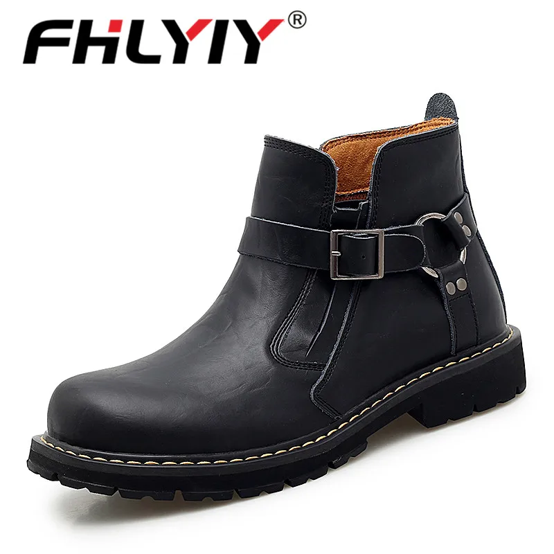 Fhlyiy/Брендовые мужские ботинки из натуральной кожи Сезон осень зима Модная обувь