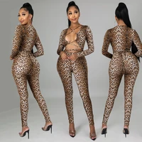 sujying new fall sexy leopart print long sleeve jumpsuit long pants