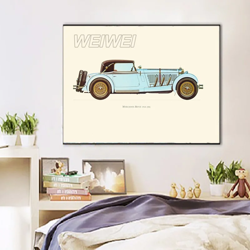 

Still Life Painting Poster Blue Car Home Decoration Canvas Painting Hd Print Picture for Bedroom and Living Room Frameless Style