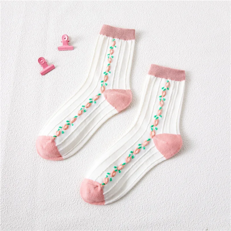

ins trend Japanese Korean version pink white fruit female middle tube socks college style small fresh strawberry peach