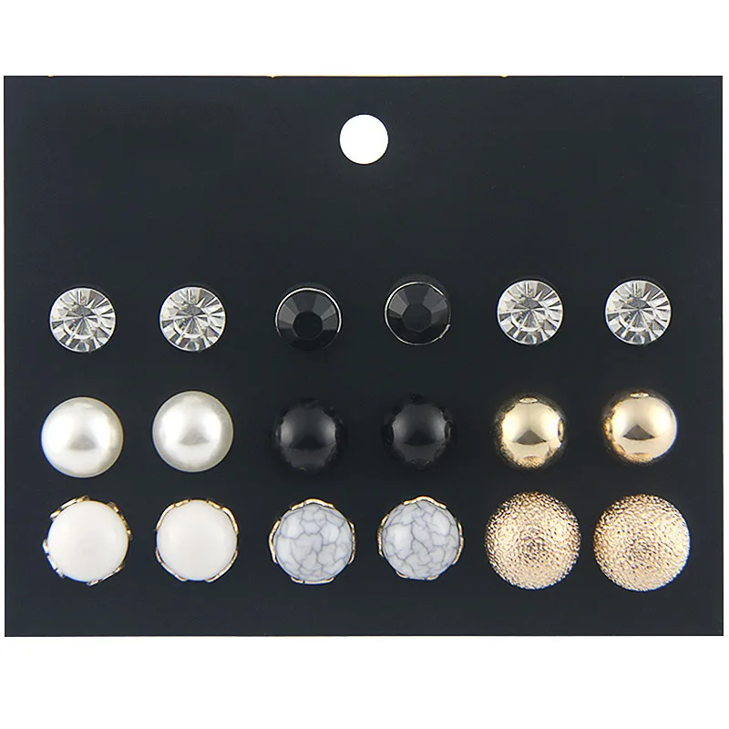 Женский набор сережек с искусственным жемчугом сережки-гвоздики камнями 9