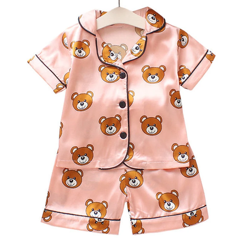 

1-4Y Summer Silk Children Clothing Sets Short Sleeve Kids Pajamas Baby Clothes for Girls Boy Clothing Sleepwear Set Kids Clothes
