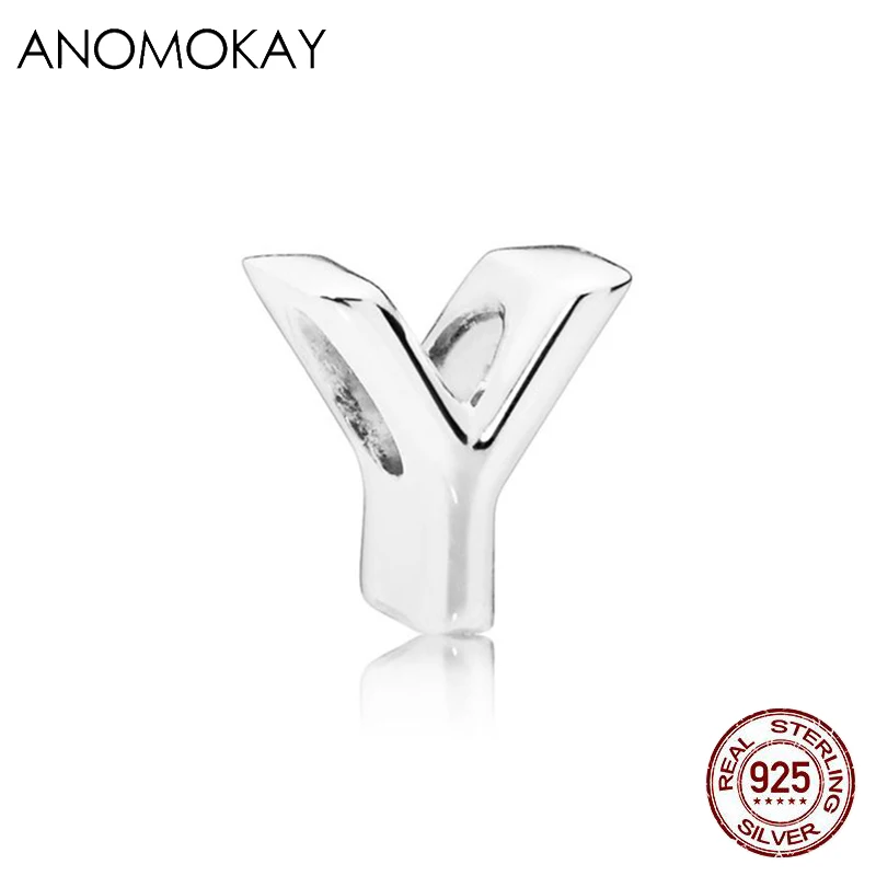 ANOMOKAY, новинка, 925 пробы, серебро, от A до Z, классика, 26 букв, бусины, амулеты, подходят для браслетов Pandora, сделай сам, изготовление ювелирных изделий