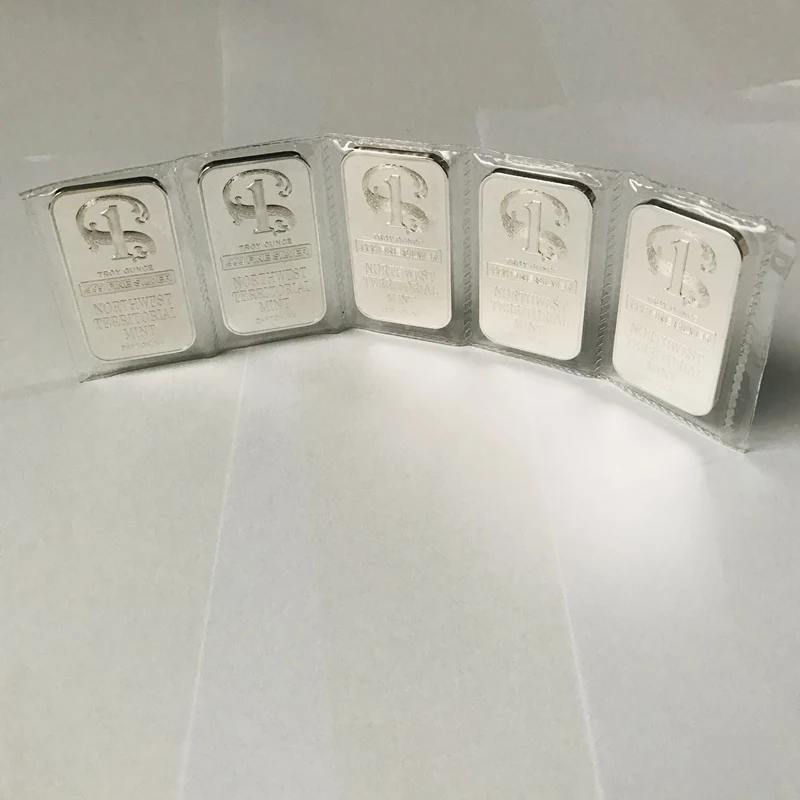 

5 Pcs Non Magnetic Northwest TERRITORIAL Mint Coin 1 OZ Silver Plated Ingot Badge 50 x 28 Mm Vacuum Sealed Decoration Bar