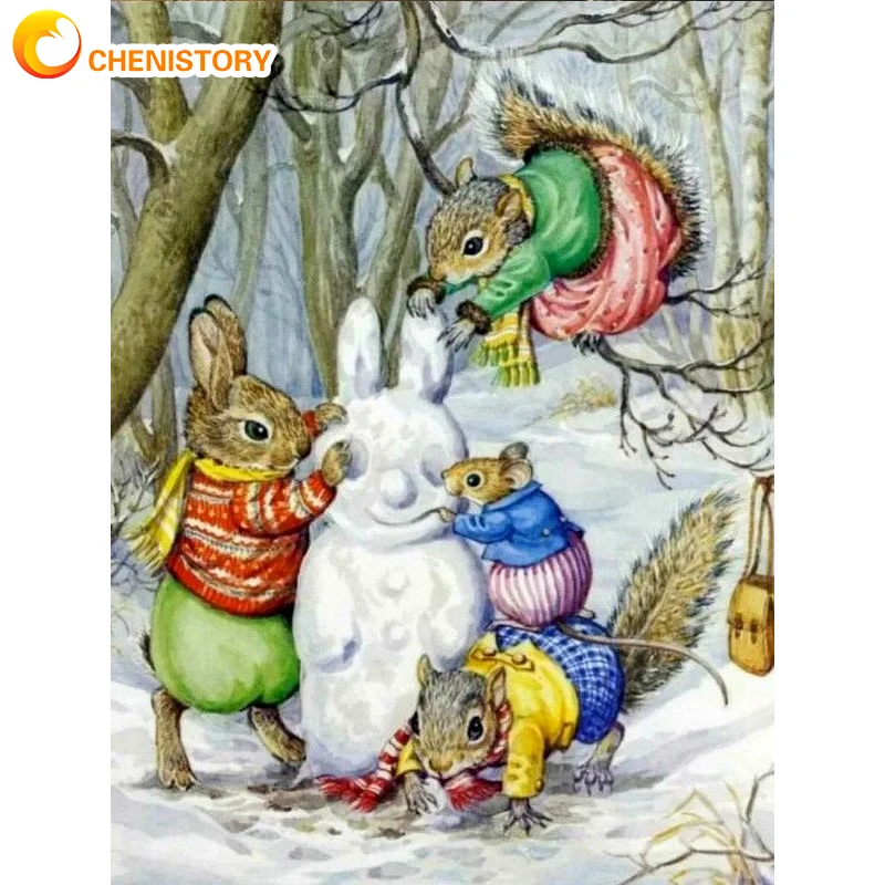 

CHENISTORY Cartoon Animal Oil Painting By Numbers Snow Scenery Home Decoration Acrylic Paint Coloring By Number Canvas Handpaint