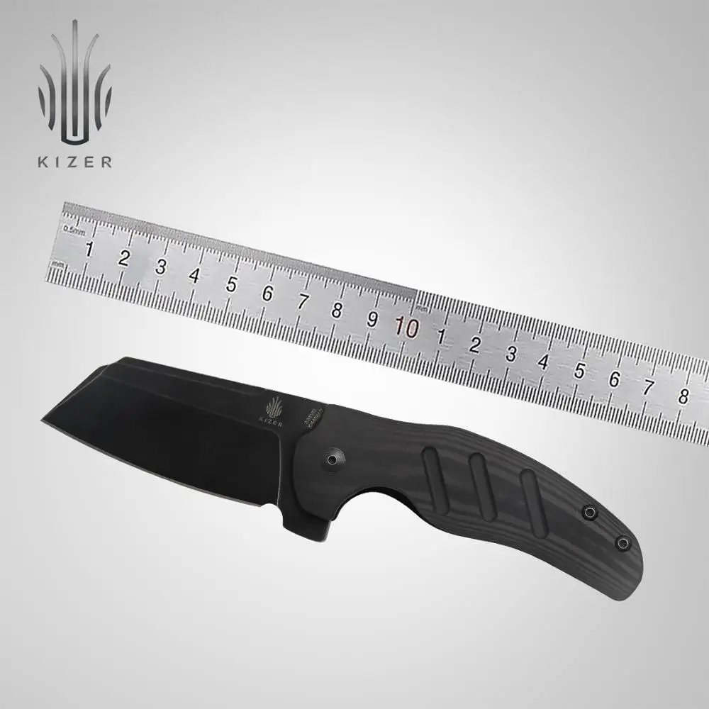 

Kizer pocket knife KI4488A3 C01C 2020 new black stonewashed blade knife with carbon fiber handle folding cleaver knife