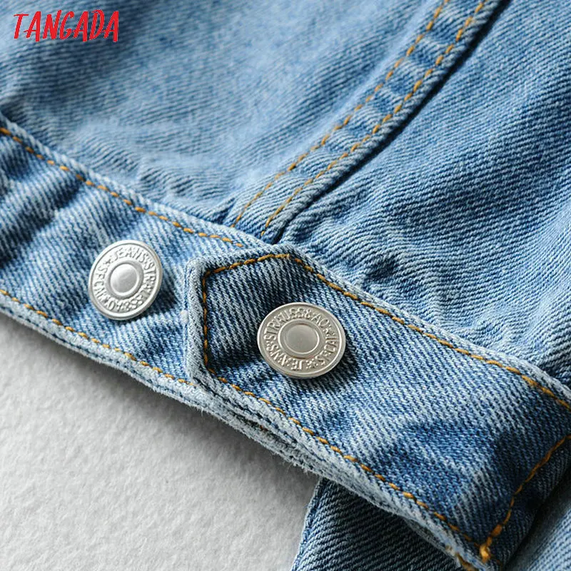 Tangada women short style denim jacket jeans korean fashion pockets short style jacket coat female high street tops FN106