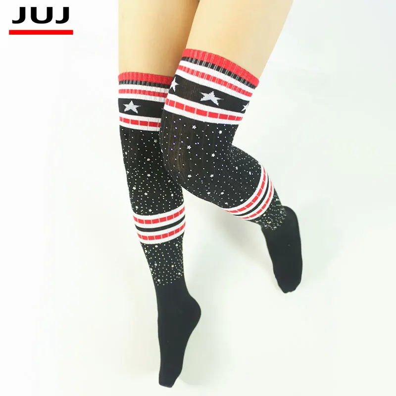 Пикантные женские Мягкие Вязаные гольфы со стразами высокие блестящие до бедра