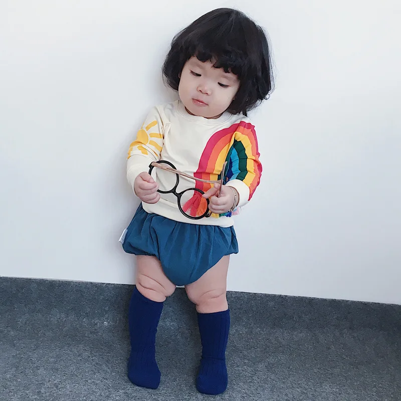 Одежда для маленьких девочек рубашки с длинным рукавом и круглым вырезом рубашка