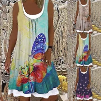 womens summer fashion casual round neck print sleeveless splicing dress 2021 new fashionable hot summer dresses for women