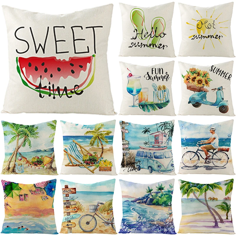 

Cushion Cover Summer Home Decor Throw Pillow Case Car Interior Housewares Sofa Personalized Gift Pineapple Sandy Beach Linen