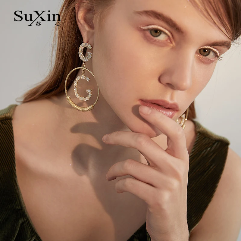 SuXin серьги 2020 Новые простые C образные круглые темпераментные для женщин длинные