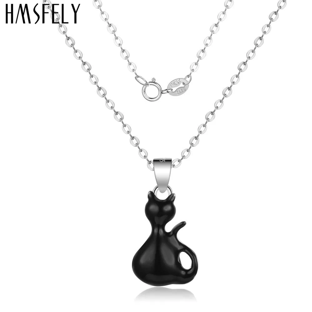 HMSFELY Настоящее серебро 925 черная кошка кулоном женское колье ожерелье ювелирные