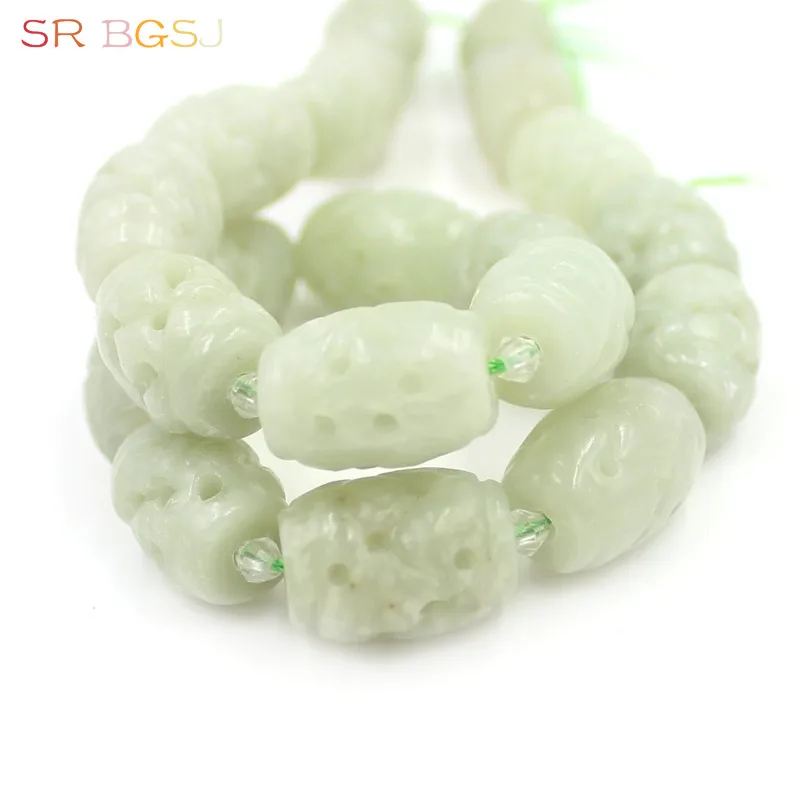 

Free Shipping 13x18mm Vintage Natural Gems Stone Carved Hollow Column Tube Shape Green Hua Show Jades Large Craft Beads 15"