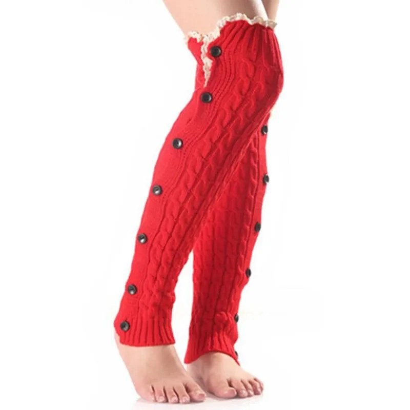 Модные женские леггинсы с кружевной пуговицей для ног зимние накидки теплые