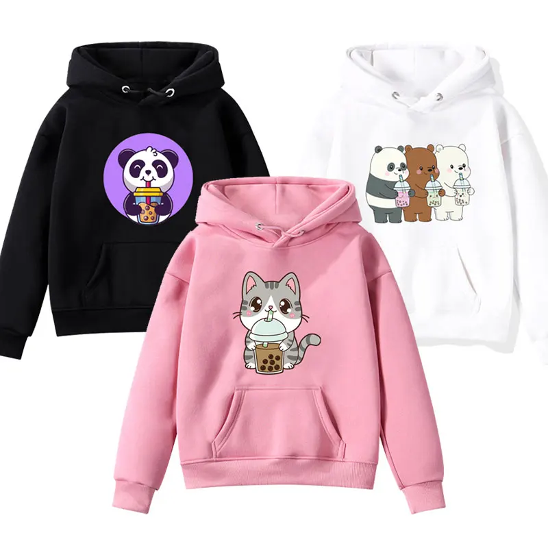 

Kawaii Animals Boba Tea Children Hoodies Cartoon Panda Corgi Cat Fox Sweatshirt For Kids Boys Girls Teens Clothing Pullover Tops